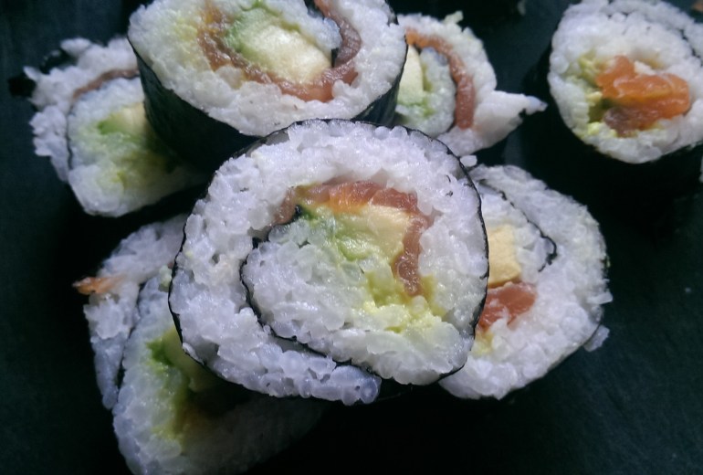 Smoked Salmon and Avocado Sushi Maki Rolls